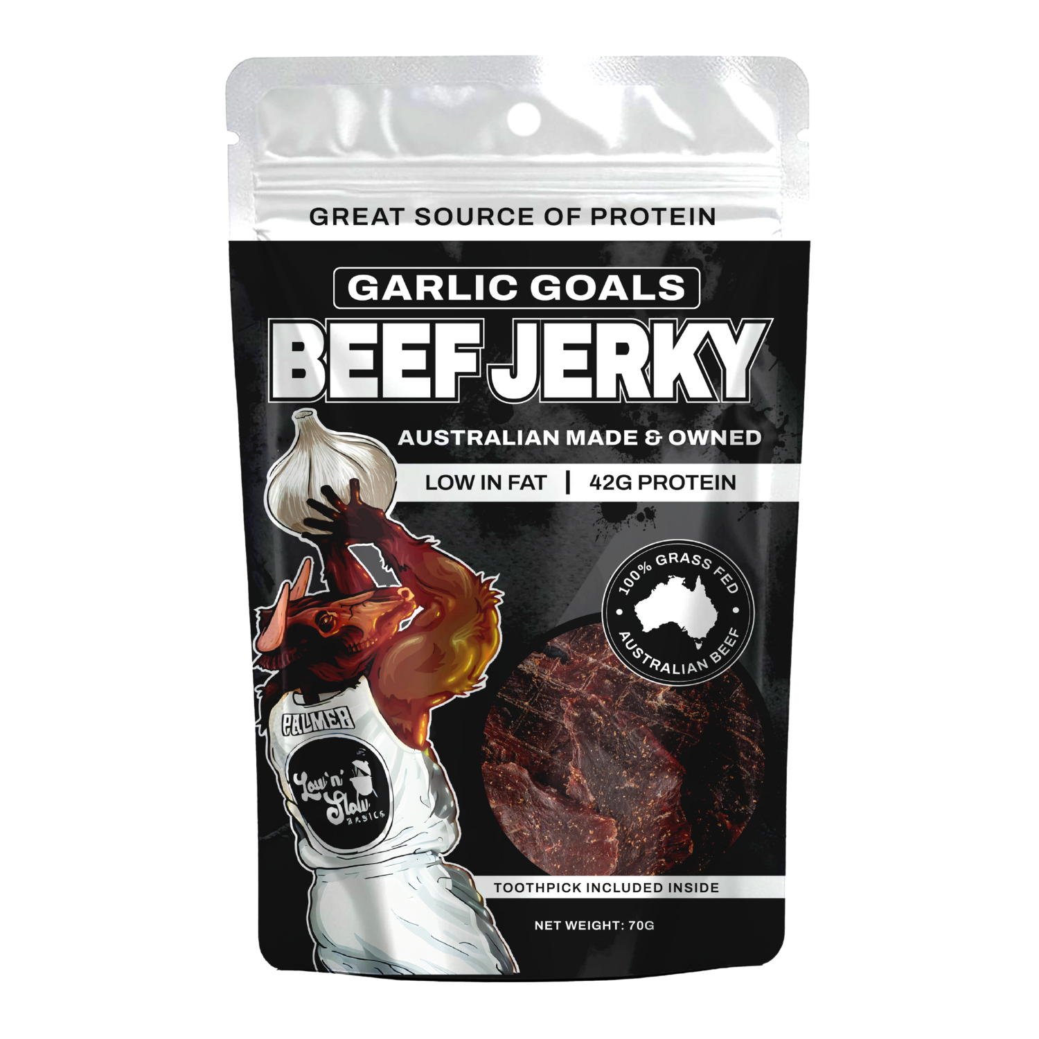 Low and slow basics Jerky "Garlic Goals" 70g